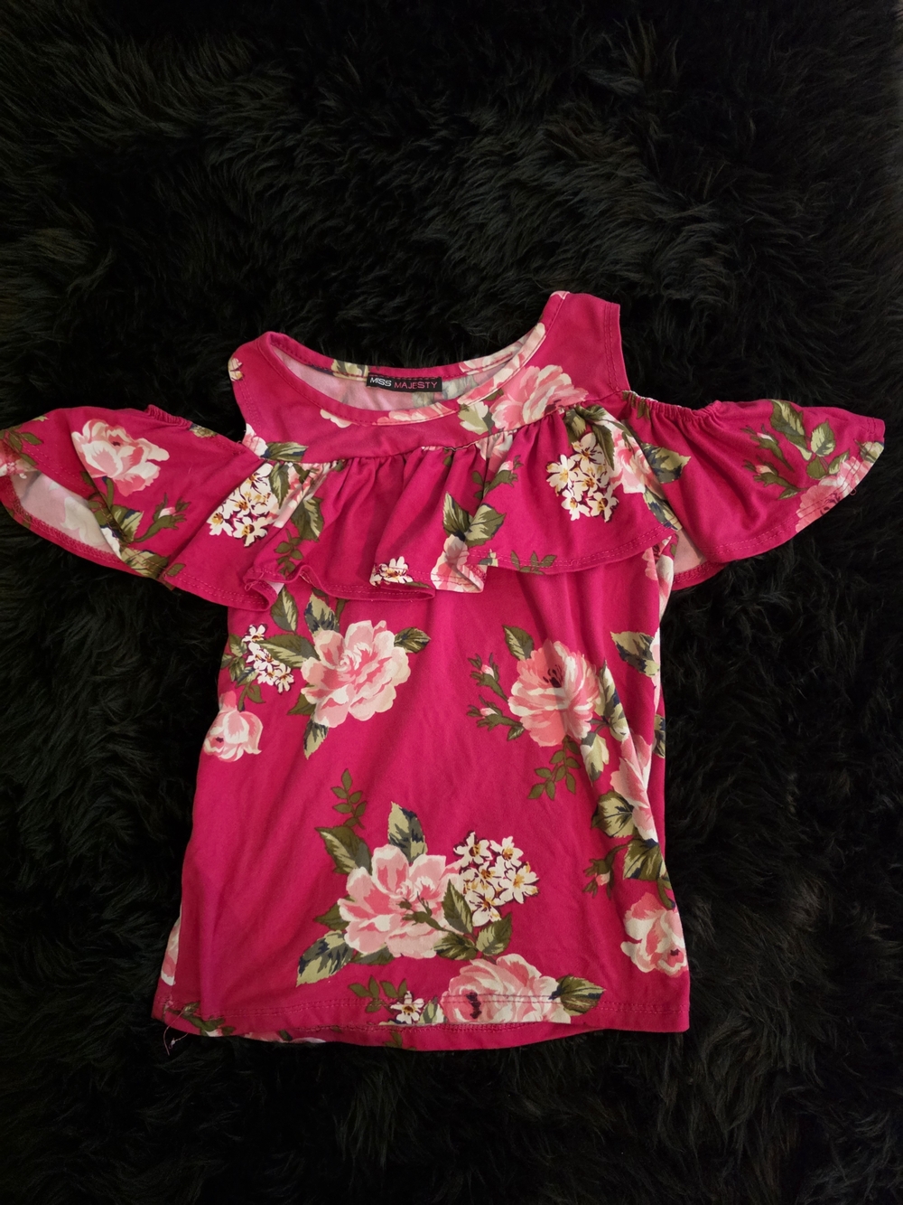 Girls' Pink Floral Cold-Shoulder Top